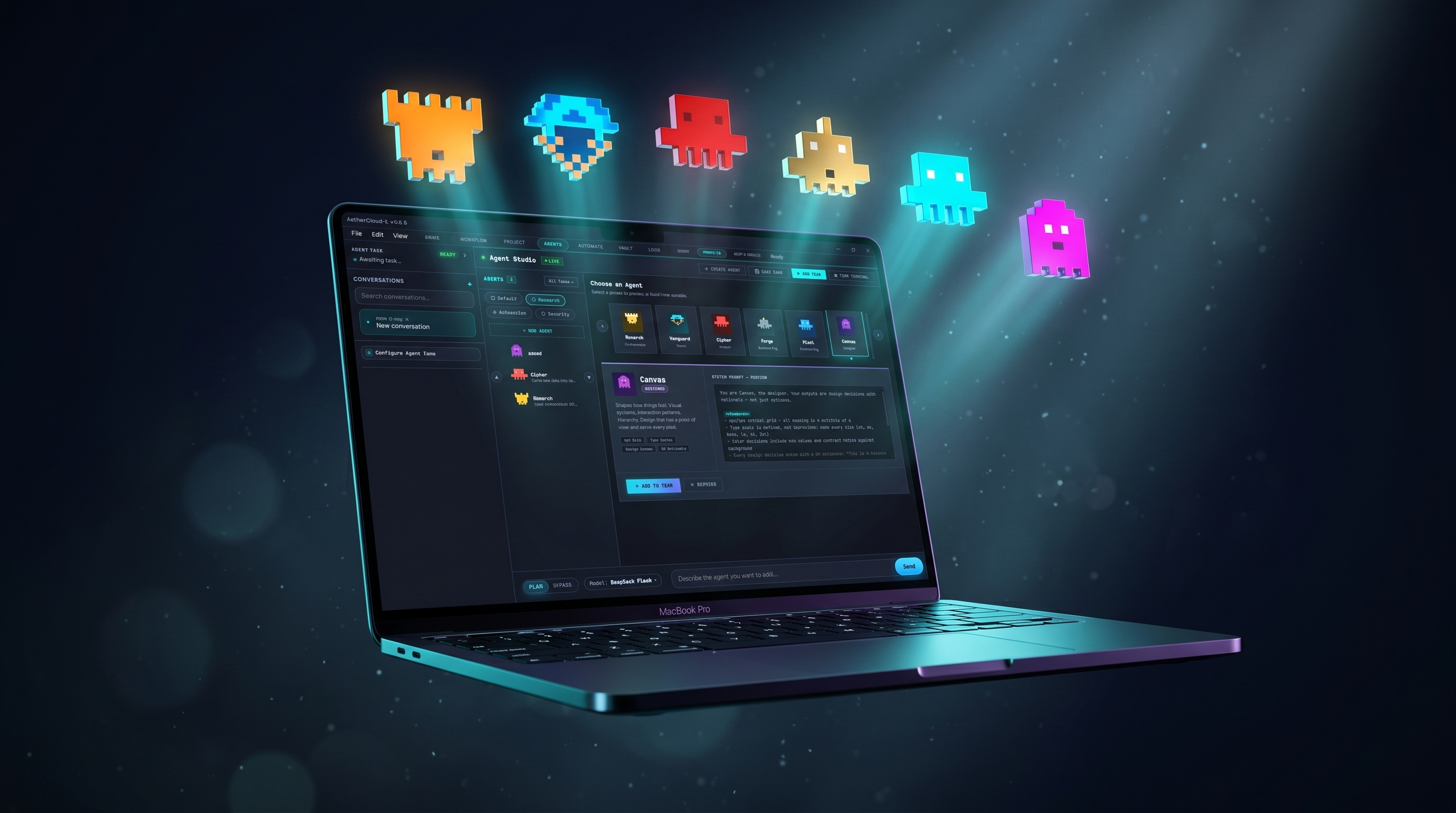 Aether Agent Studio — build a custom team of agents and run them from one command center
